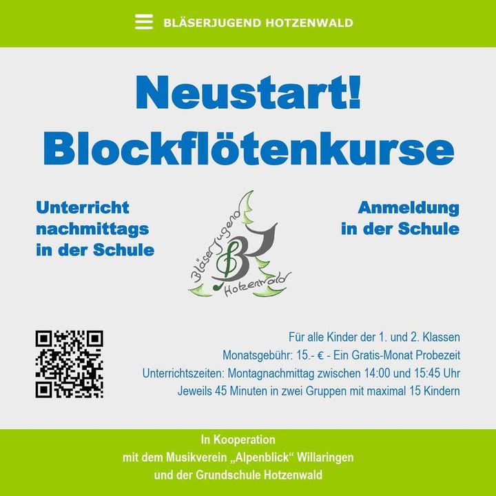 🤩🎶 Neustart in 2024: Anmeldung im Januar in der Schule - Kursbeginn im Februar 🎶🪈